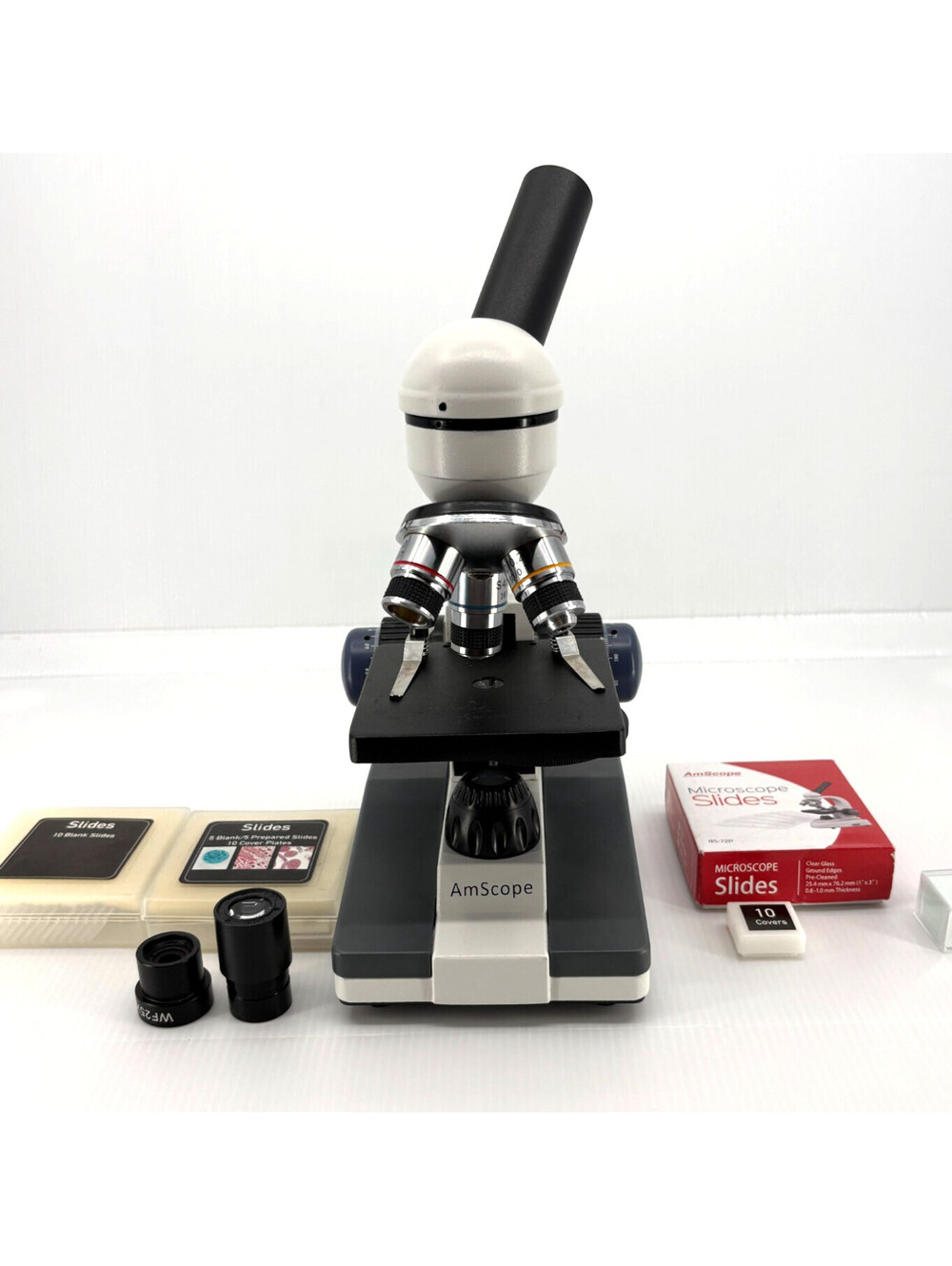 AmScope Monocular Compound Microscope 40X-1000X LED Slides Eyepieces Lab Kit
